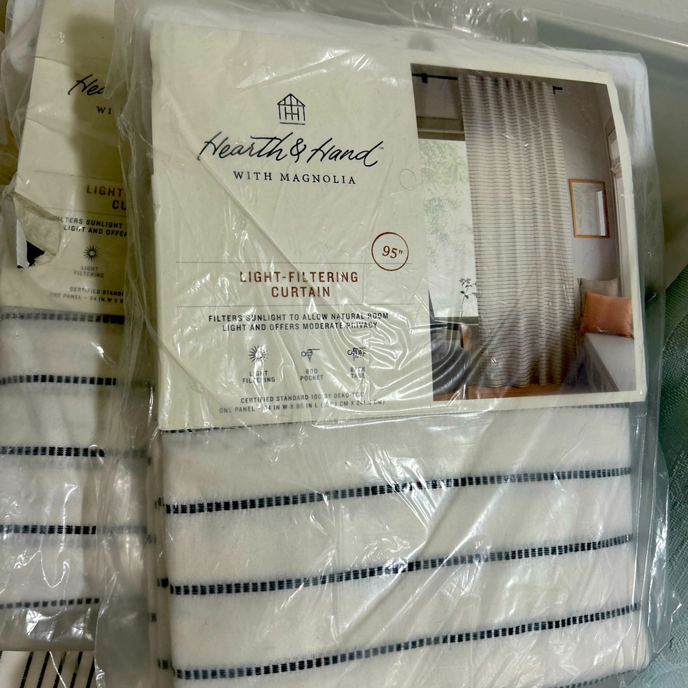 BNWT Pair (2) panels Target Hearth & Hand white/black embroidered curtains